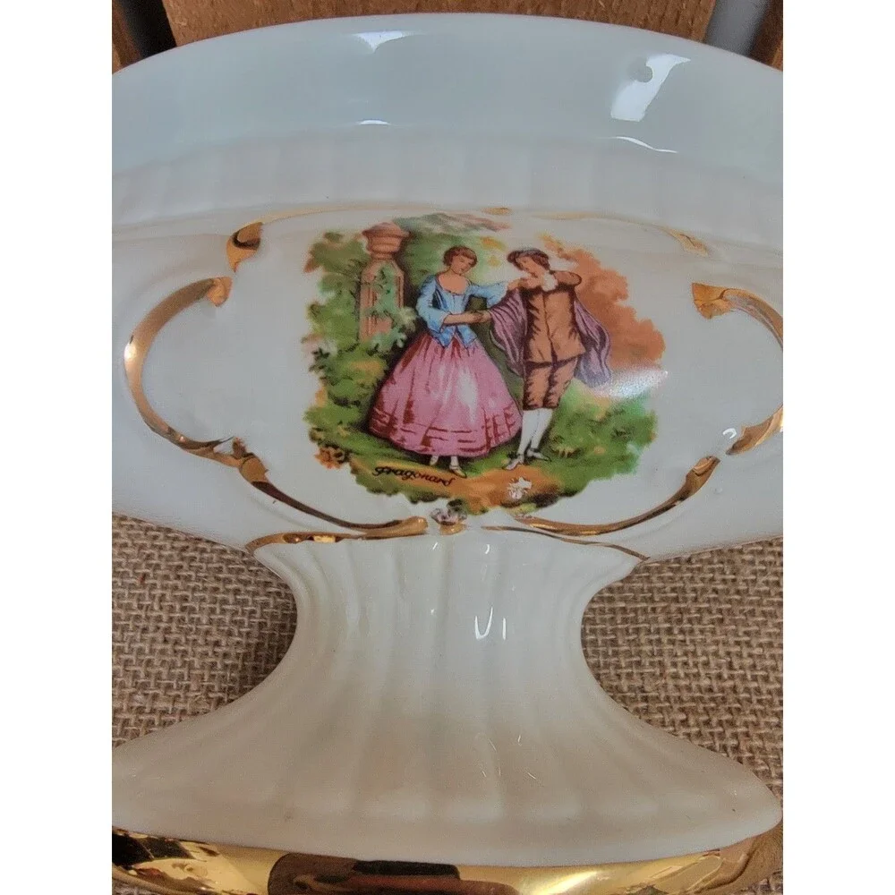 Vintage Oval Urn Gold Trim Victorian Pattern Made in Italy